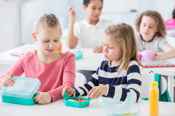 Snack Time In A Kindergarten Class Children Opening Their Mint
