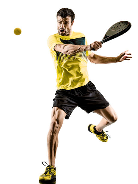 падель теннисист человек изолированных белый фон - tennis men indoors playing стоковые фото и изображения