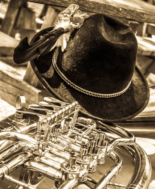 part of a typical bavarian brass instrument - dirndl traditional clothing austria traditional culture imagens e fotografias de stock