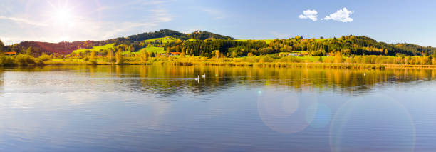 istock Panoramic scene in Bavaria with alps mountains mirroring in lake 1002231732