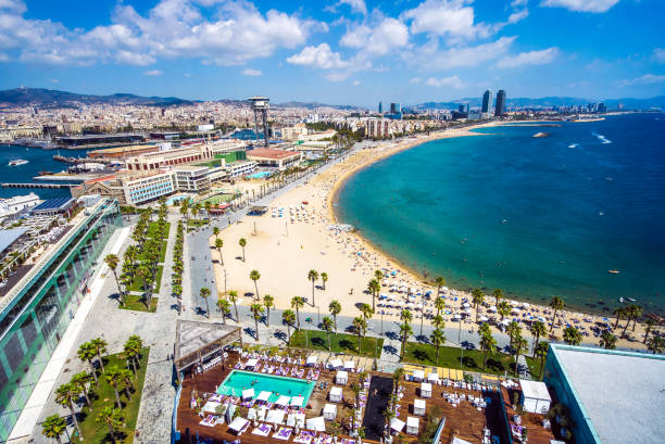 Barceloneta beach in Barcelona Barceloneta beach in Barcelona, Spain barcelona beach stock pictures, royalty-free photos & images