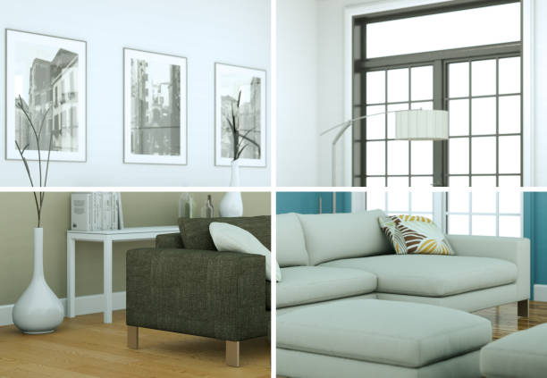 istock Splitted color variations of a modern loft interior design 1002255480