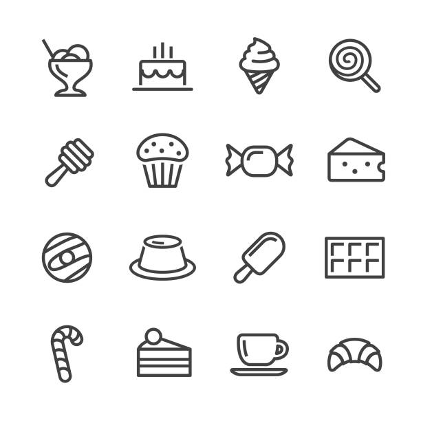 ilustrações de stock, clip art, desenhos animados e ícones de sweet food icons - line series - creme cozinhado