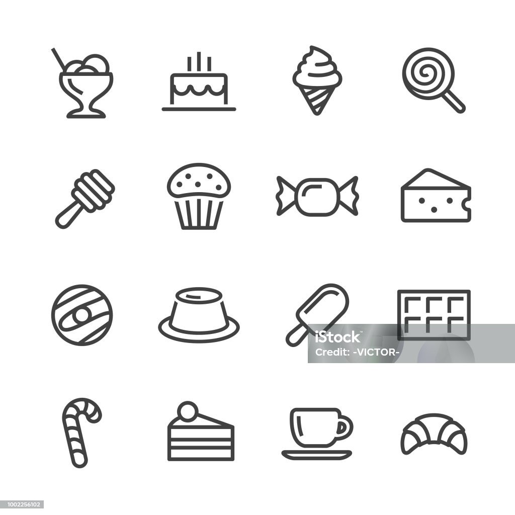 Sweet Food Icons - Line Series Sweet Food, cake, dessert, Icon Symbol stock vector