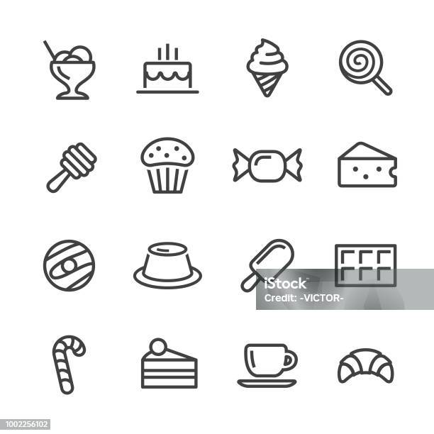 Sweet Food Icons Line Series Stock Illustration - Download Image Now - Icon Symbol, Mousse - Dessert, Hard Candy