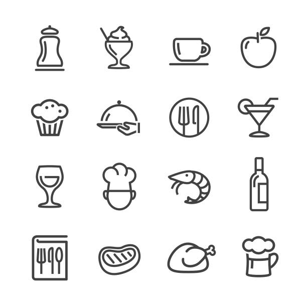 Dining Icons - Line Series Dining, food, restaurant, service fork silverware table knife fine dining stock illustrations