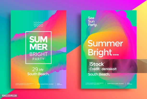 Vetores de Cartaz De Festa Brilhante De Verão e mais imagens de Verão - Verão, Convite, Poster