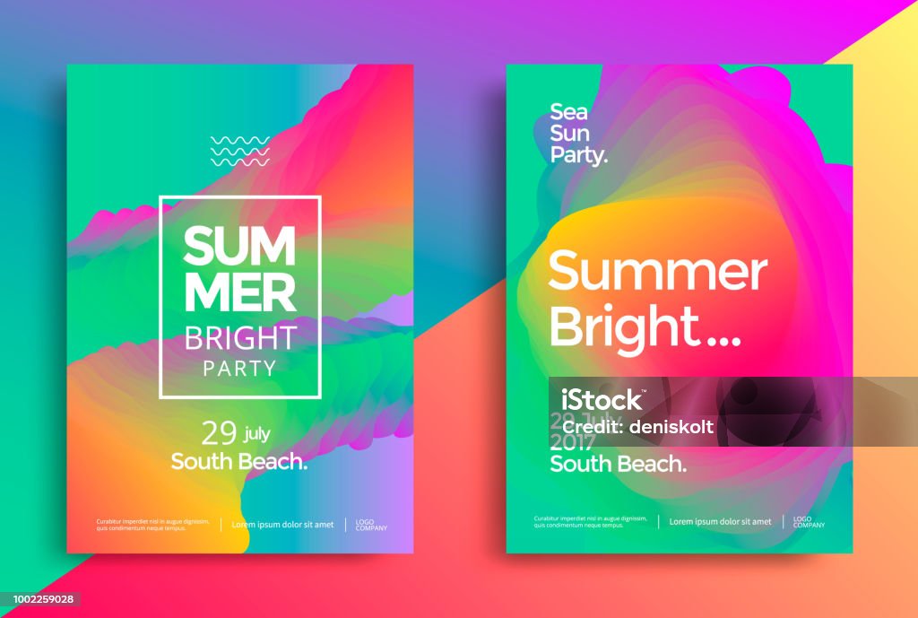Summer bright party poster Summer bright party poster. Club night flyer. Abstract gradients waves music background. Summer stock vector