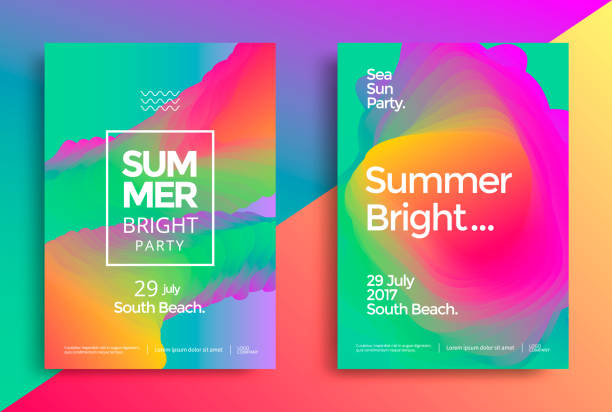 Summer bright party poster Summer bright party poster. Club night flyer. Abstract gradients waves music background. summer party stock illustrations
