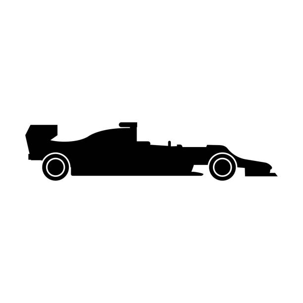 ilustrações, clipart, desenhos animados e ícones de silhueta de um carro de corrida, o ícone de cor preta. - racecar color image illustration technique speed