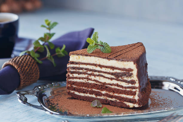 istock Slice of delicious chocolate cake on silver plate 1002263272