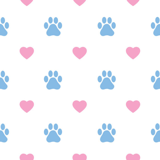 ilustraciones, imágenes clip art, dibujos animados e iconos de stock de paw prints y corazones de patrones sin fisuras - dog paw print paw pets