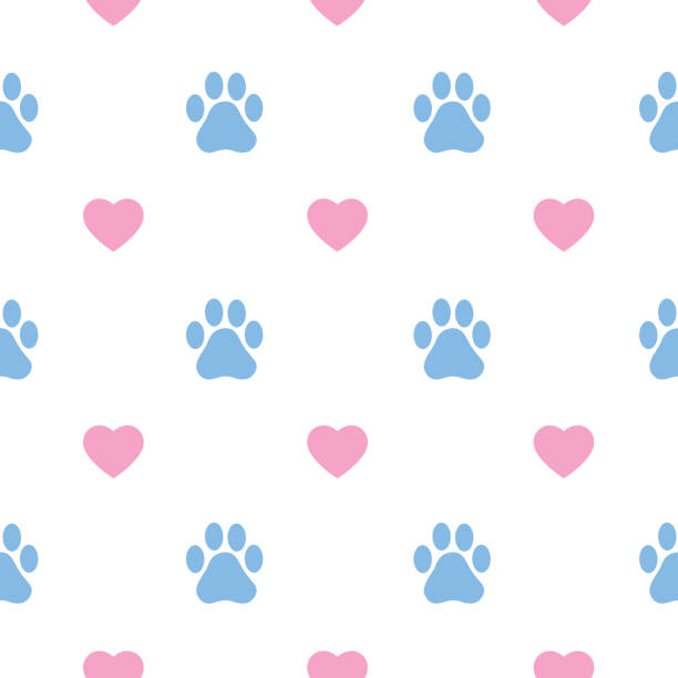 ilustrações de stock, clip art, desenhos animados e ícones de paw prints and hearts seamless pattern - footprint track paw print