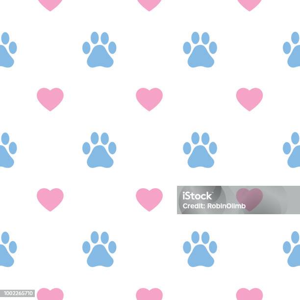 Paw Prints And Hearts Seamless Pattern Stock Illustration - Download Image Now - Dog, Pattern, Domestic Cat