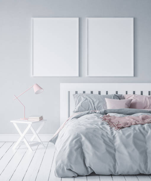 istock Wall mock-up in modern bedroom, Scandinavian style, 3d render 1002283556