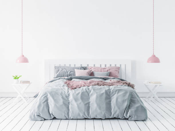 istock Wall mock-up in modern bedroom, Scandinavian style, 3d render 1002283560