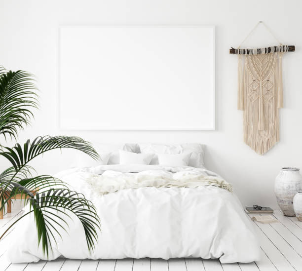 istock Mock-up poster frame in bedroom, Scandinavian style 1002283596