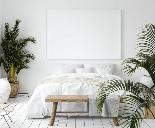 istock Mock-up poster frame in bedroom, Scandinavian style 1002283618