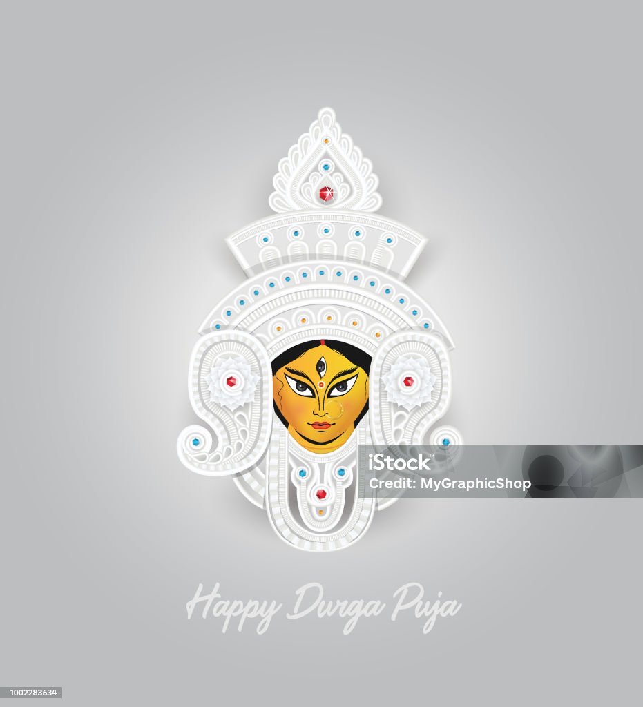 Goddess Durga Face Illustration Indian Religious Goddess Durga Face, Head Illustration with Traditional Style Abstract stock vector