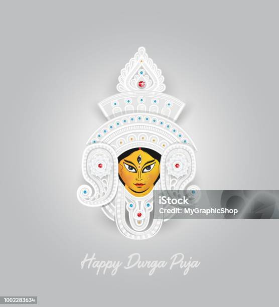 Goddess Durga Face Illustration Stock Illustration - Download Image Now - Abstract, Art, Backgrounds