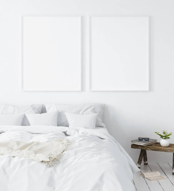 istock Mock-up poster frame in bedroom, Scandinavian style 1002283884