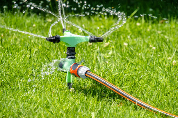 istock Sprinkler of automatic watering system working in the hot summer 1002284860