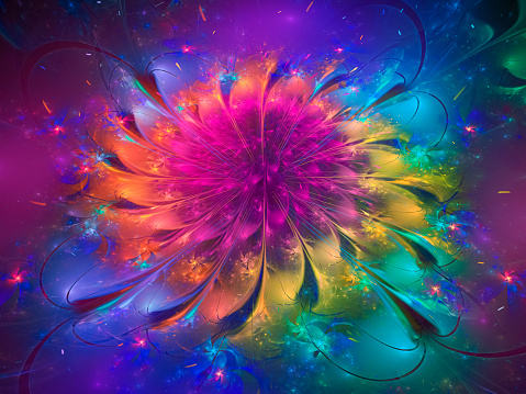 Multi-colored high resolution textured fractal background, which patterns remind those of a spiral..