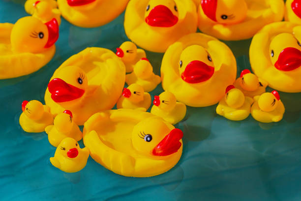 istock Many rubber yellow toy ducks floating in children's pool close up 1002304640