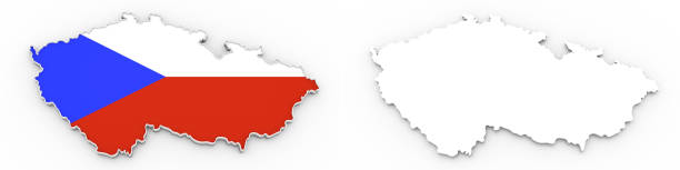 High detailed white silhouette of Czech republic map and national flag