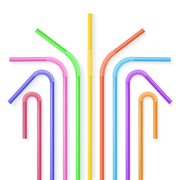 ilustrações de stock, clip art, desenhos animados e ícones de colorful plastic drinking straws - drinking straw plastic design in a row