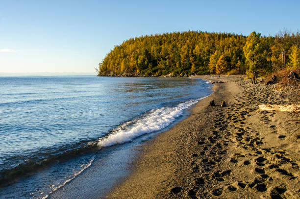 Lake Baikal and mountains of Siberia with clouds weather, Russia