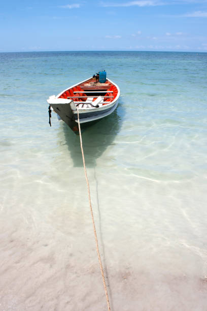 istock Boat Moored On Beach Against Sky 1002358060