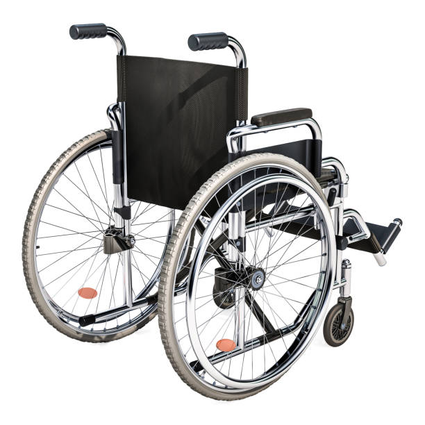 istock Wheelchair rear view, 3D rendering isolated on white background 1002358586
