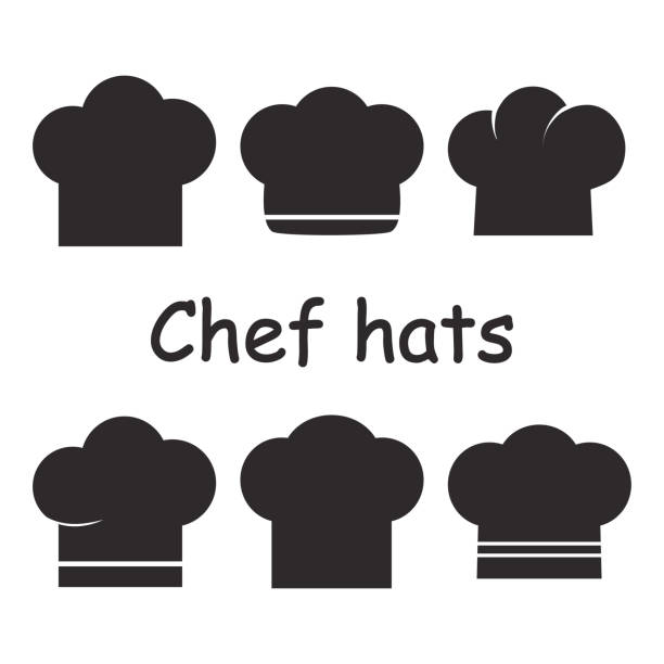 ilustraciones, imágenes clip art, dibujos animados e iconos de stock de conjunto de silueta de chef sombreros, blanco y negro. ilustración de vector - chef italian culture isolated french culture
