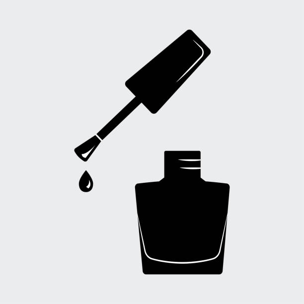 nagellack, geöffnete flasche. schwarze silhouette. vektor-illustration - nail polish isolated cosmetics bottle stock-grafiken, -clipart, -cartoons und -symbole