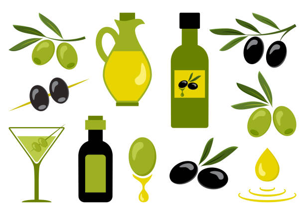 ilustraciones, imágenes clip art, dibujos animados e iconos de stock de conjunto oliva. ilustración de vector - fruit freshness tree foods and drinks