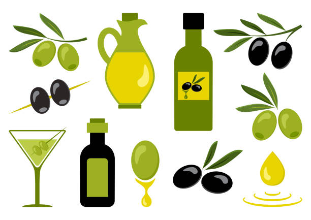 оливковый набор. иллюстрация вектора - oil olive stock illustrations