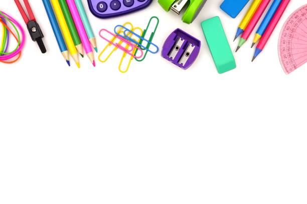 School supplies top border isolated on white School supplies top border isolated on a white background school supplies stock pictures, royalty-free photos & images