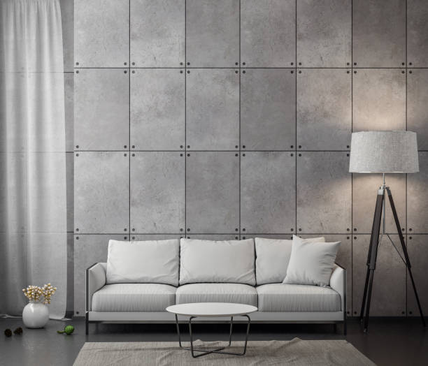 istock Interior of living room with concrete wall, 3D Rendering 1002405634