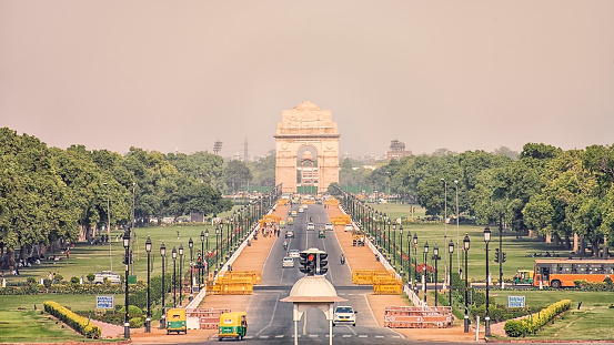 The India Gate war memorial in New Delhi, India