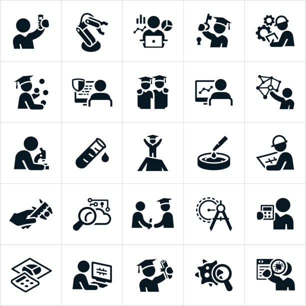 stockillustraties, clipart, cartoons en iconen met wetenschap, technologie, engineering en wiskunde pictogrammen - wetenschapper