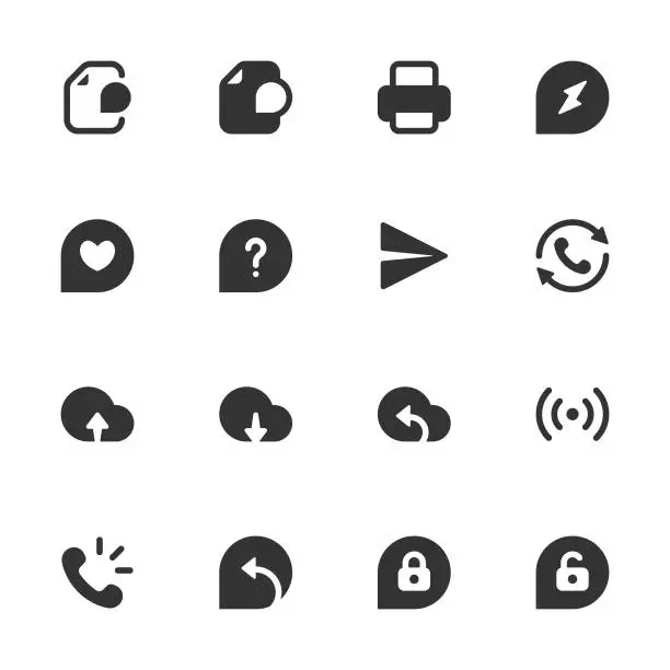 Vector illustration of Digital Communications icon set - dark solid series