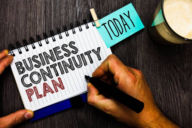 istock Word writing text Business Continuity Plan. Business concept for creating systems prevention deal potential threats Man holding marker notebook clothespin hold reminder coffee cup wood table. 1002490092