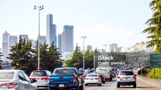 Highway Traffic Seattle Washington Stock Photo - Download Image Now - Seattle, Traffic, Car