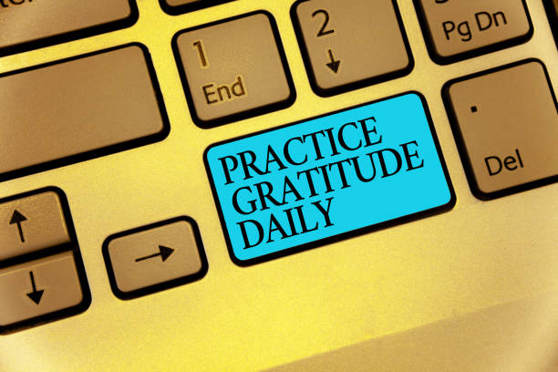 istock Word writing text Practice Gratitude Daily. Business concept for be grateful to those who helped encouarged you Keyboard blue key Intention create computer computing reflection document. 1002501344