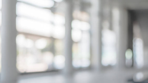 istock Blur background interior view looking out toward to empty office lobby and entrance doors and glass curtain wall 1002518056