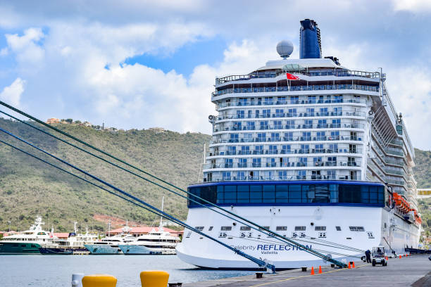 연예인 반사 크루즈 선박 도킹 미국령 버진 아일랜드 - celebrity cruise line 뉴스 사진 이미지