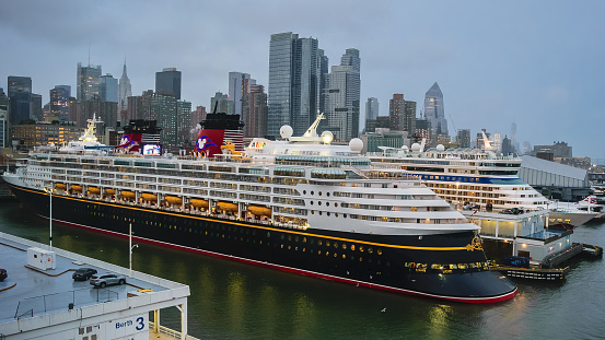 New York - October 22 2016: Disney Magic Cruise Ship docked at the Manhattan Cruise Terminal