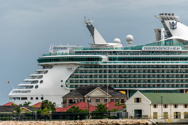 Royal Caribbean Independence of the Seas in Falmouth, Jamaica Falmouth, Jamaica - June 03 2015: Royal Caribbean Independence of the Seas cruise ship docked at the Falmouth Cruise Port in Jamaica. falmouth harbor stock pictures, royalty-free photos & images