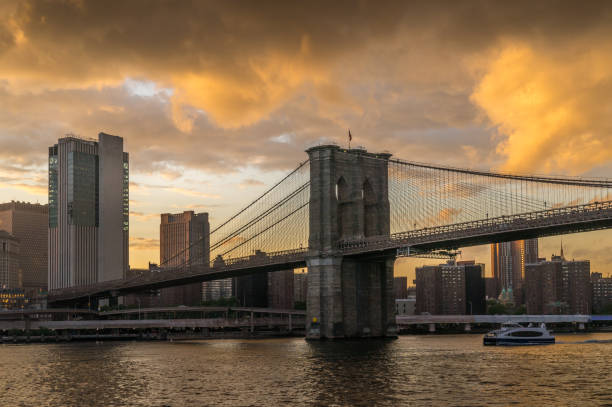 istock Sunset view of Brooklyn Bridge on East River, NYC 1002529350